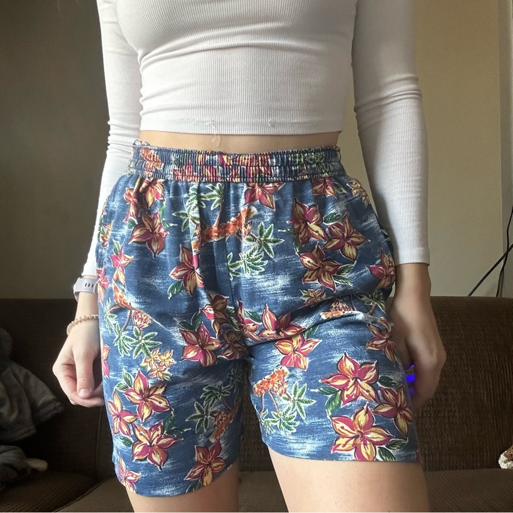 Vintage 90s Erika Tropical Elastic Waist Shorts Size S/M